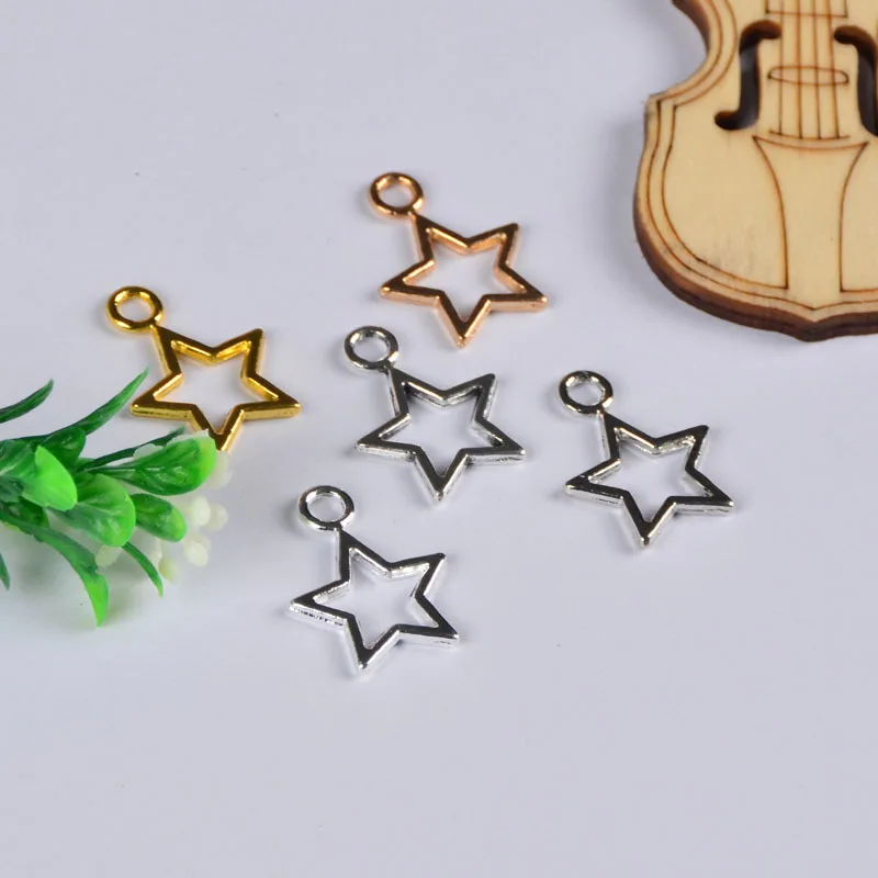 

50pcs 16.5*22*1.75MM Zinc Alloy gold silver color hollow star simple Charm Necklace Pendant DIY Fashion Jewelry For Women&Men