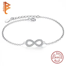 Auténtica Joyería Pulserias Regalo 100% 925 Plata Esterlina Infinito Pulsera para Las Mujeres Pulsera de Cadena de Eslabones de Cristal Europea