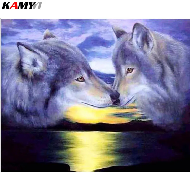 

3D DIY Diamond Painting Cross Stitch Lover Wolf Kissing Crystal Needlework Diamond Embroidery Full Diamond Decorative XY1