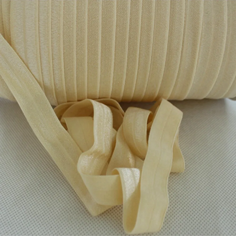 

T.R RIBBON #815 cream 5/8" FOE elastic, solid Fold Over Elastic FOE for Headbands 50yards and 100yards a lot
