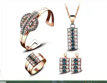 Viennois Rose Gold Crystal Rhinestone Faux pendants Alloy color gem crystal necklace bracelet earrings ring faux turquoise carved alloy bracelet