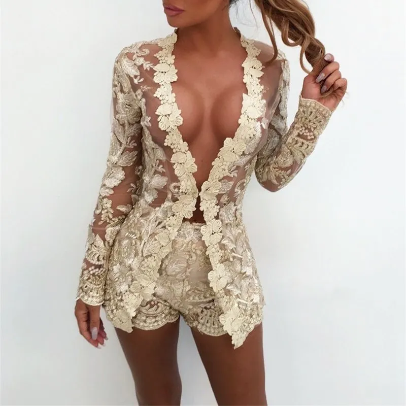

Women V Neck Club Party Sexy 2 Piece Set Button Women Long Sleeve Bodycon Suit Sets Embroidery Casual Outfits Outwear