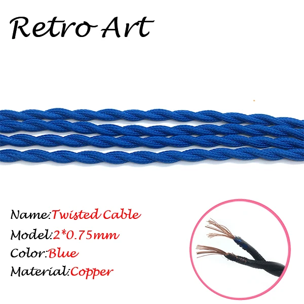Тканевая электрическая проволочная подвеска в винтажном стиле, декоративный витой кабель - Цвет: Blue