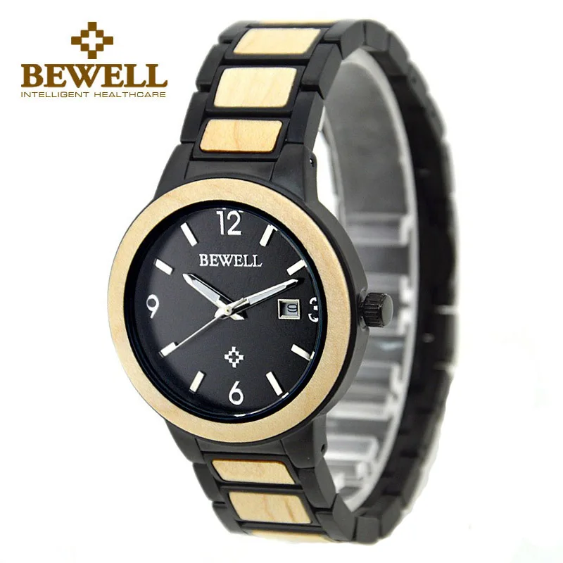 

BEWELL Luxury Men Alloy Steel Watch Natural Wood Watches Men's Waterproof Style Classic Brand Special Design Quartz Clock 1049A