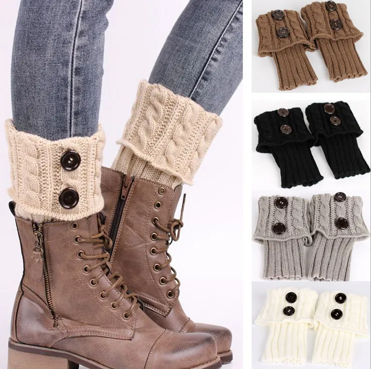 2016 Women Boot Cuff Short Button Lace Knitted Leg Warmers Foot Socks ...