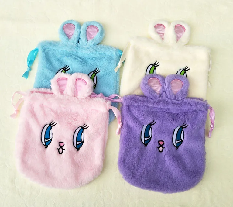 IVYYE 1PCS Big Eye Rabbit Cartoon Drawstring Bags Cute Plush storage handbags makeup bag Coin Bundle