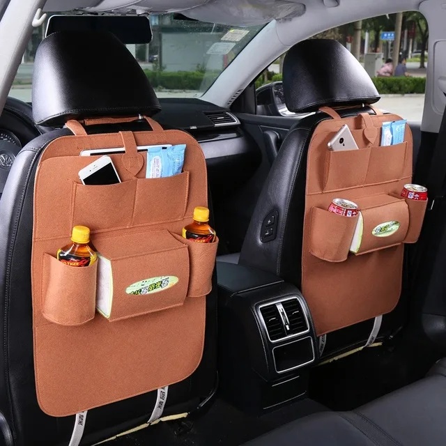 Органайзер для автомобильных сидений, сумки для автомобильных сидений, многофункциональная сумка для сидений, сумка для хранения из гуманного войлока, чехлы на заднее сиденье, карманы - Цвет: Шоколад