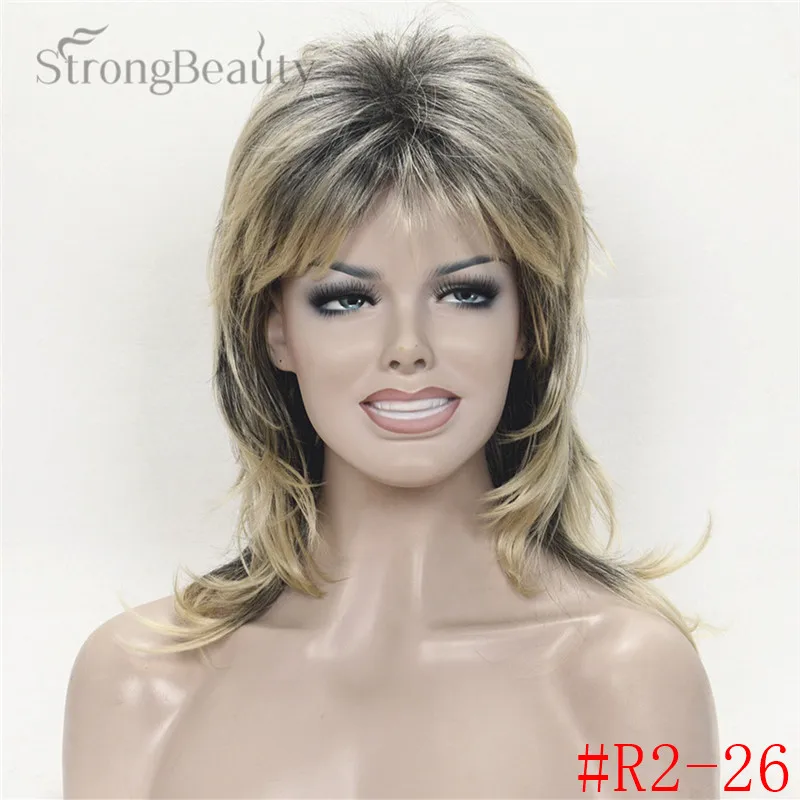 blonde with dark roots Ombre hair Wig Medium Length Cascaded Layers Synthetic Hair Women`s Full Wig  (1)