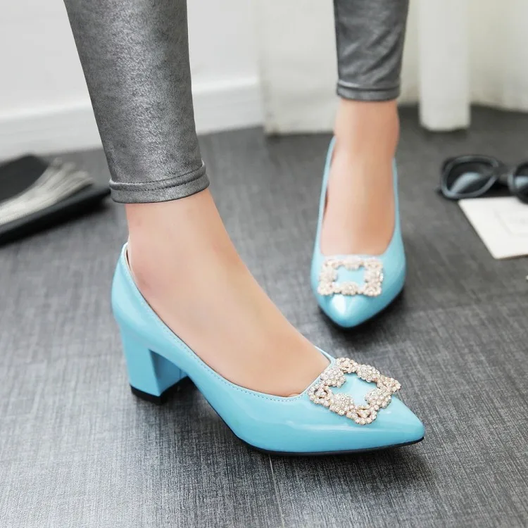 

Big Size 11 12 13 14 15 16 17 ladies high heels women shoes woman pumps Middle heel square buckled shallow single shoe