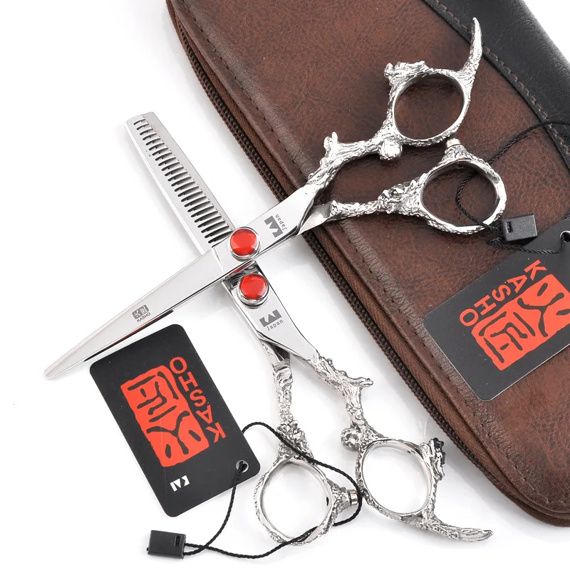 

kasho 6inch Overall Length Flat Blade Hair Scissors Trimming & Cutting with Fine Tension Adjustment for a Hairstyle and Barber