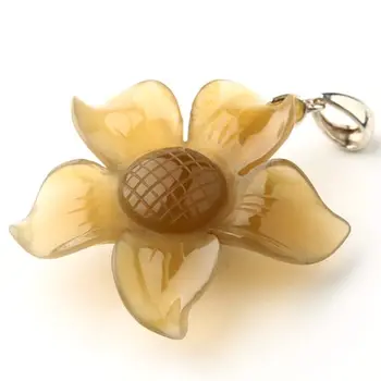 

Yellow Color Carved Sunflowers Red Agate Positive Energy Gems Sterling 925 Silver Beauty Pendant
