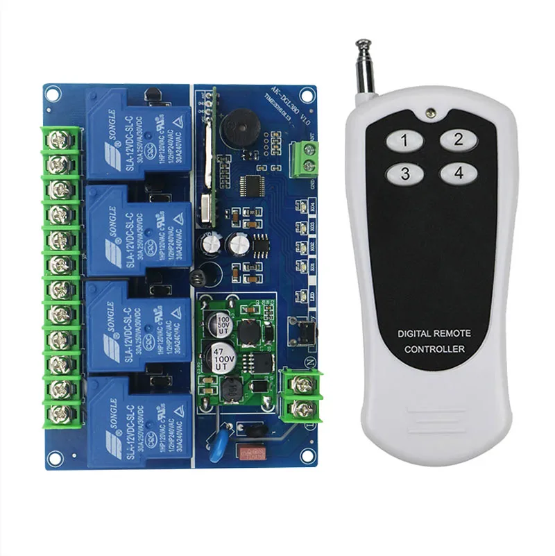 

Wide voltage 12V 24V 36V 48V 4CH 30A RF Wireless Remote Control Relay Switch Security System Garage Doors Electric Doors(04Z)