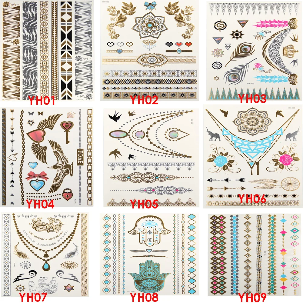 New Fashion Temporary Tattoo Stickers Temporary Body Art Waterproof Tattoo Pattern Women Sex Products Design Metal Gold (14)