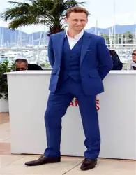 Новый дизайн вырез горловины Королевский синий мужские костюмы 2019 винтаж итальянский стиль лучшие мужские смокинги для свадьбы (куртка +