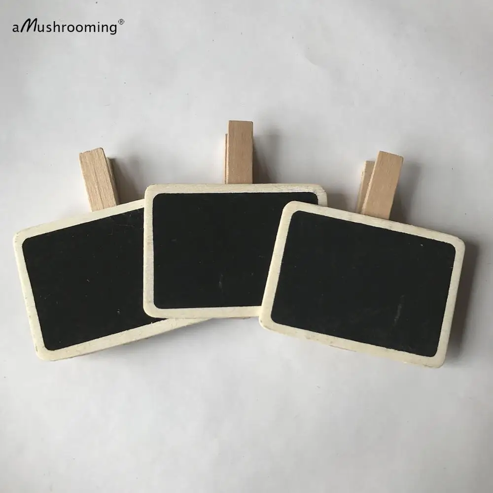600x Mini Wooden Rectangle Blackboard Peg Clip Clothespins Wood Craft Chalkboard Pegs For Wedding Party Table