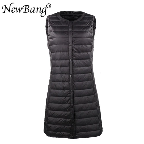 NewBang 3XL ультра-светильник, женский жилет, без рукавов, белый утиный пух, жилет для женщин, Длинные теплые жилеты, ветрозащитные - Цвет: Black