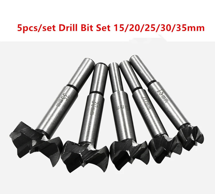 

5pcs/set Drill Bit Set 15/20/25/30/35mm Wood Drills Wood Boring Hole Saw Cutter Tool Power Tools with Round Shank