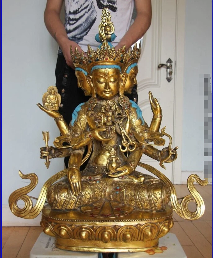 

30 inch Tibet Buddhism Copper Bronze Temple Ushnisha Vijaya Bodhisattva Buddha Statue (A0321)