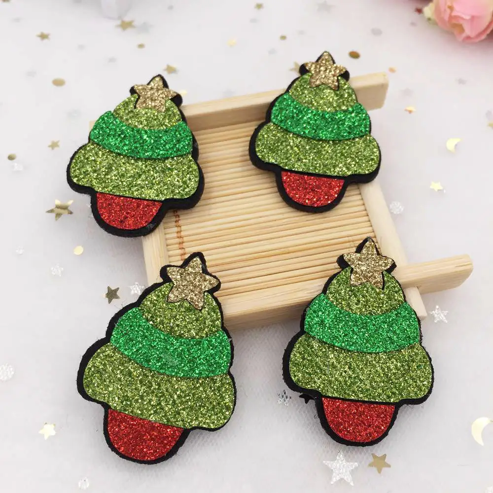

10pcs 35*47mm Felt Fabric Glitter Paillette Christmas Tree Applique Wedding DIY Patches A391