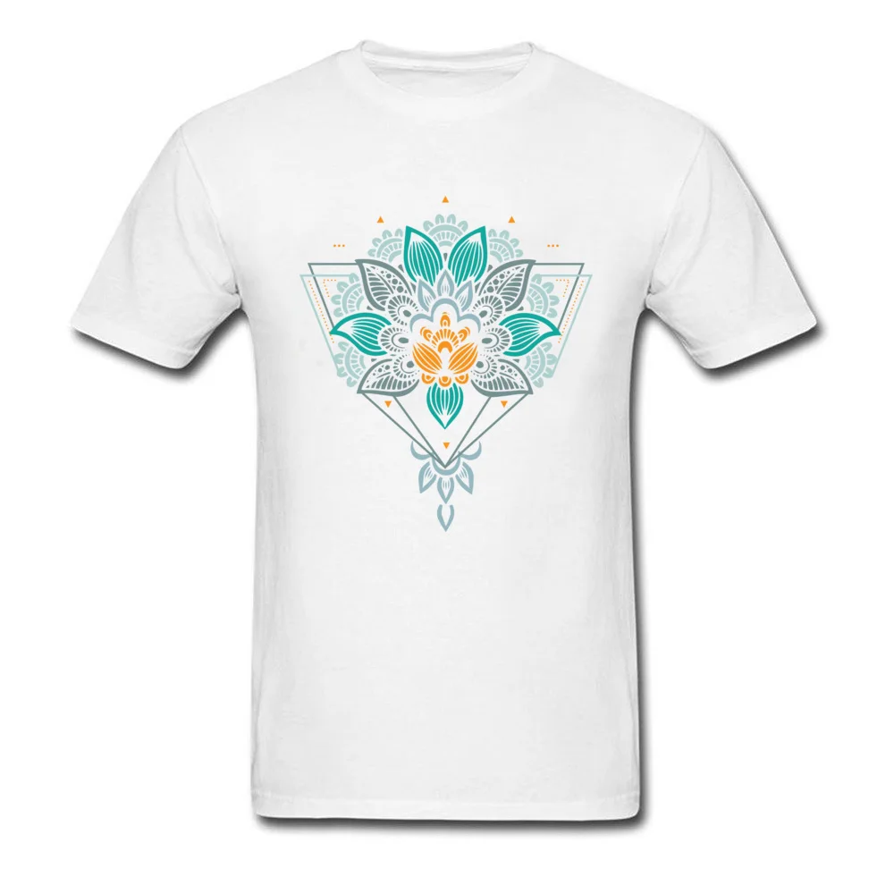 Geometric Mandala Flower Ornaments 100% Cotton Men Short Sleeve T Shirt Custom Fall T Shirt Street Tee-Shirt Company Crew Neck Geometric Mandala Flower Ornaments white