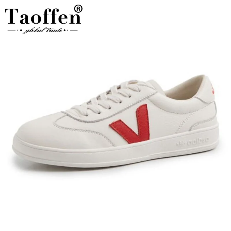 

Taoffen Real Leather Youngs Cross Strap Vulcanized Shoes Women Club Spring Vacation Round Toe Daily Casual Shoes Size 35-39