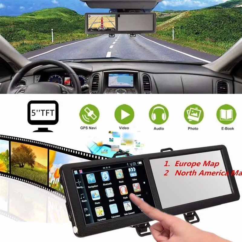 Car Mirror GPS Navigator 5 inch TFT Touch Screen Car GPS Navigation