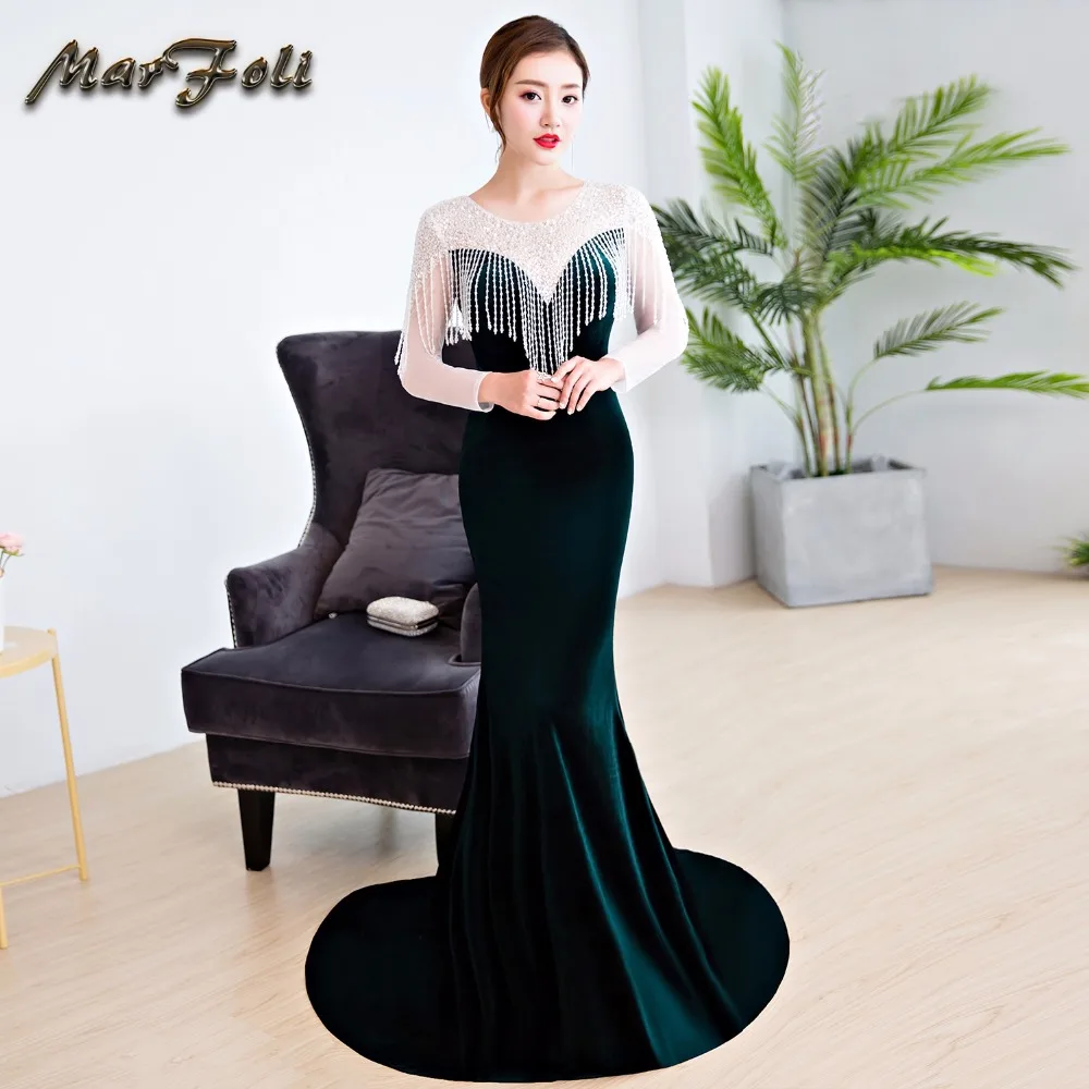 Marfoli Robe De Soiree сексуальное длинное вечернее платье с кружевом и бусинами 2018