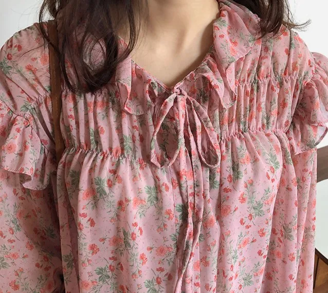 Для женщин рубашки Kawaii для девочек Ulzzang цветочный кружевной воротник