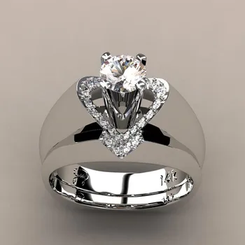 

Selling New Creative Heart-Shaped Ring Female Euro-American Fashion Engagement Ring Set