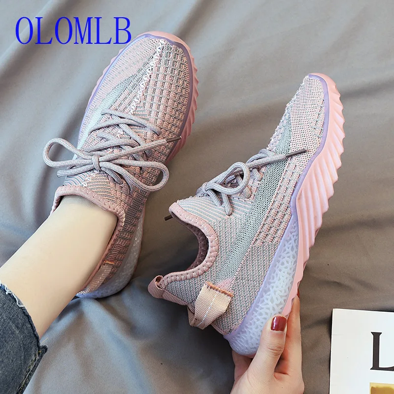 

OLOMLB New 2019 Spring Women Casual Shoes Flying Weaving Platform Shoes Women Sneakers Ladies White Trainers Chaussure Femme