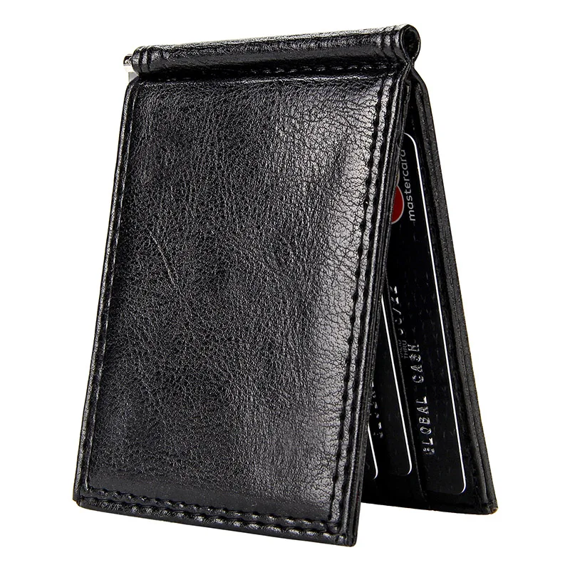 

Metal ID Credit Card Holder Vintage Aluminum Wallet PU Leather Business Dollar Male Money Clip Brief Solid Rfid Blocking Purse