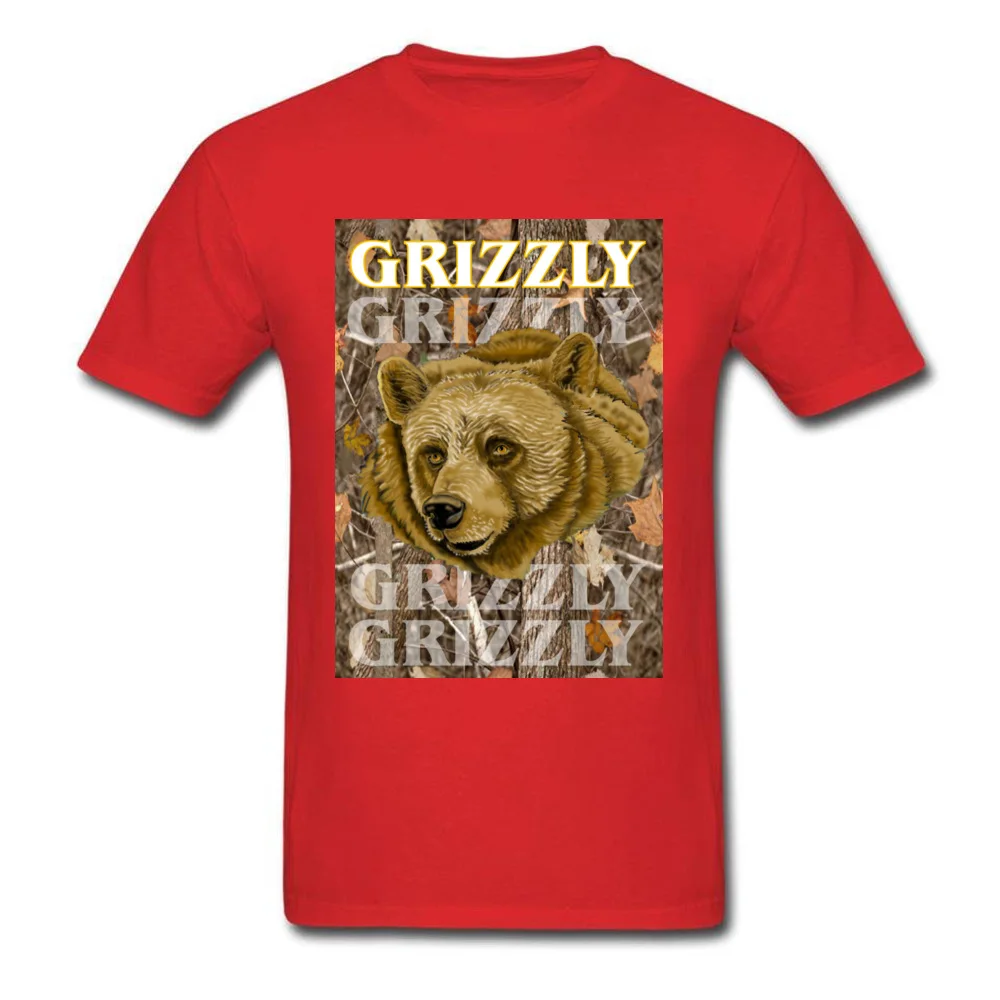 Grizzly T-Shirt Short Sleeve Casual Brand Men Thanksgiving Day Tops Shirts Casual Top T-shirts Round Collar Cotton Grizzly red
