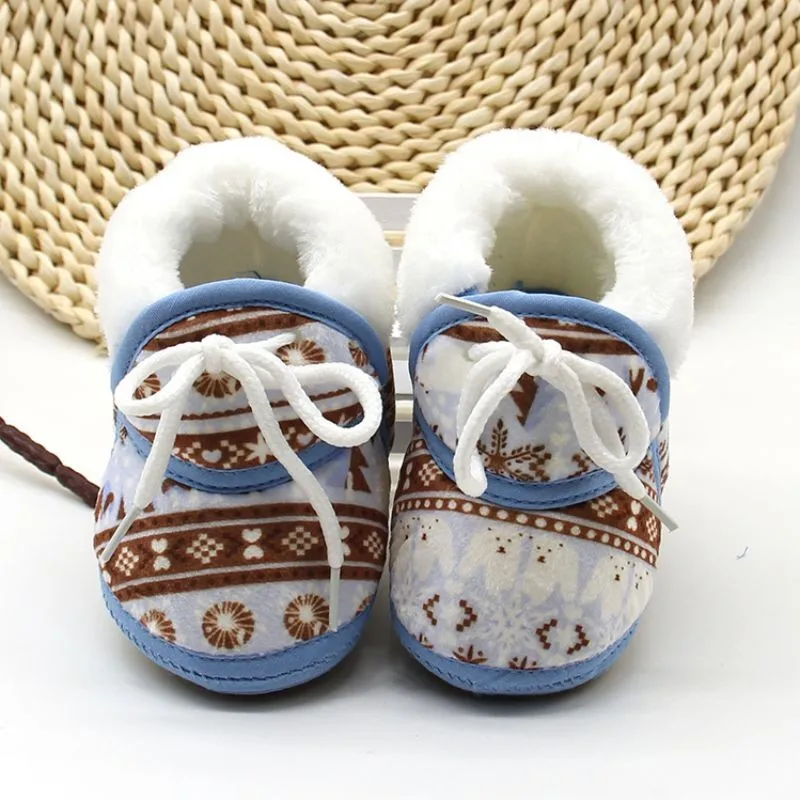Зимняя Милая обувь теплая мягкая детская обувь с принтом в стиле ретро теплые мягкие ботинки с хлопковой подкладкой для маленьких мальчиков и девочек 6-12 месяцев