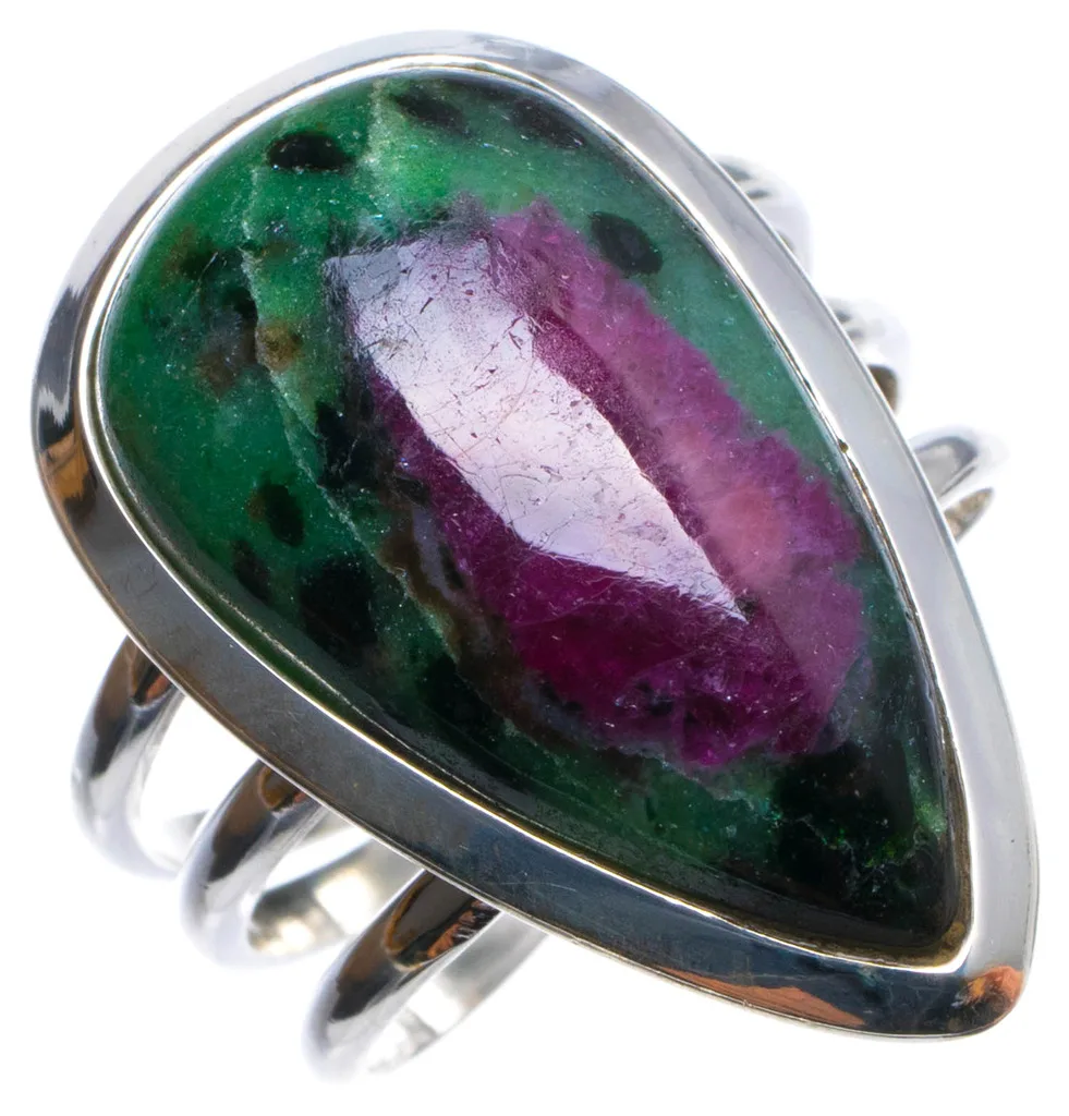 

Natural Ruby Zoisite Handmade Unique 925 Sterling Silver Ring, US size 8 X2884