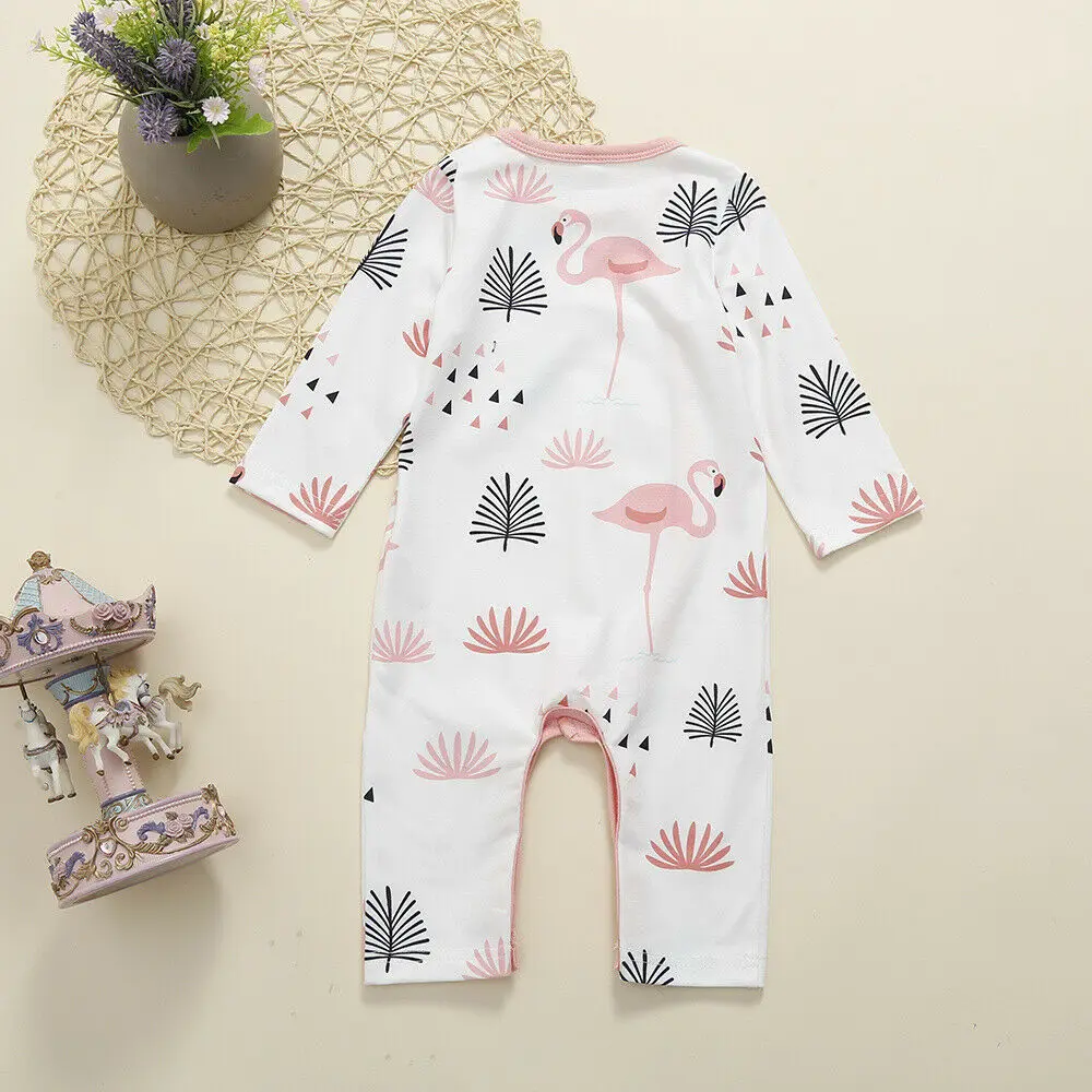 Newborn Baby Cotton Sleepwear Romper Toddler Infant Unisex Baby Kids Long Sleeve Cartoon Flamingo Pajamas Robes Night Clothes