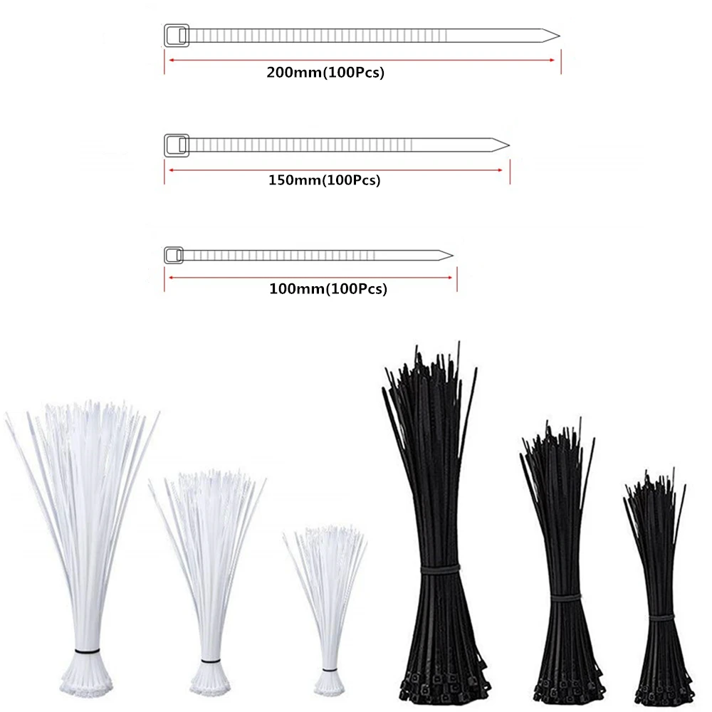 

100Pcs Self-Locking Plastic Nylon Wire Cable Zip Ties Cable Ties Fasten Loop Cable Various specifications