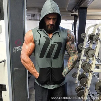 

Hoodie sleeveless Patchwork Mens Fitness Casual Pullover Sweatshirts Streetwear 2018 Spring Winter Hoodie Size M-XXL