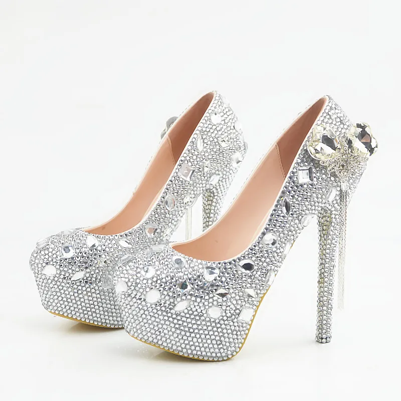 Crystal SILVER wedding shoes woman super high heels platforms brides bridal pumps shoes ladies luxury party banquet shoes HS112 Crystal SILVER wedding shoes woman super high heels platforms brides bridal pumps shoes ladies luxury party banquet shoes HS112