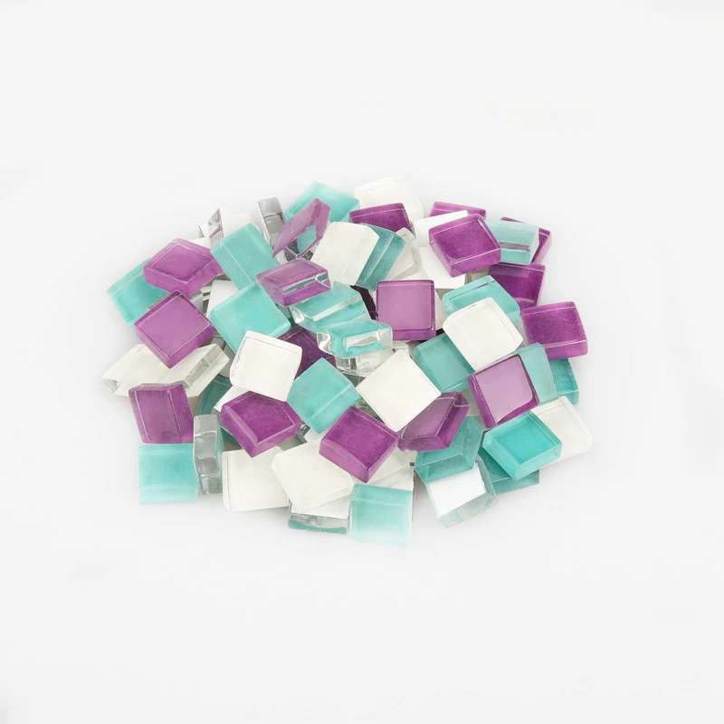 100g(About 100pcs) 1cm Multi Colors Square Glass Tiles For DIY Crafts Supplier Making Tiles Fashion Home Decoration GYH - Цвет: Green Purple Mixed