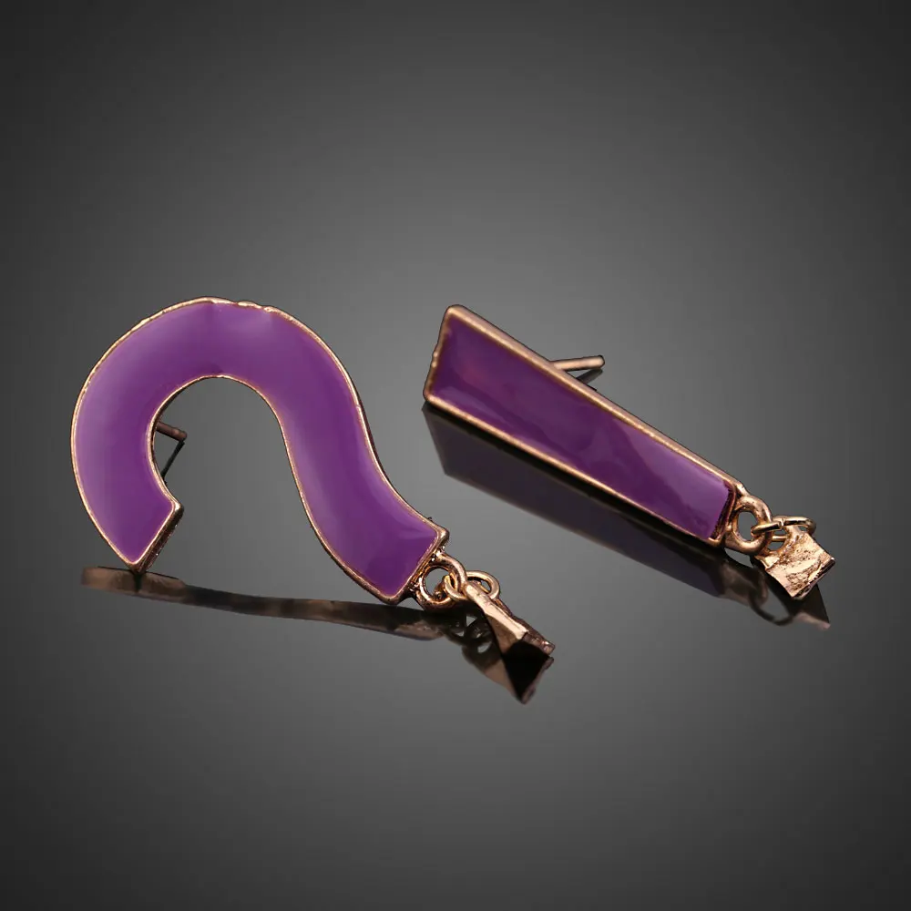 Pair of Asymmetry Exclamation Point Question Mark Stud Earrings Purple