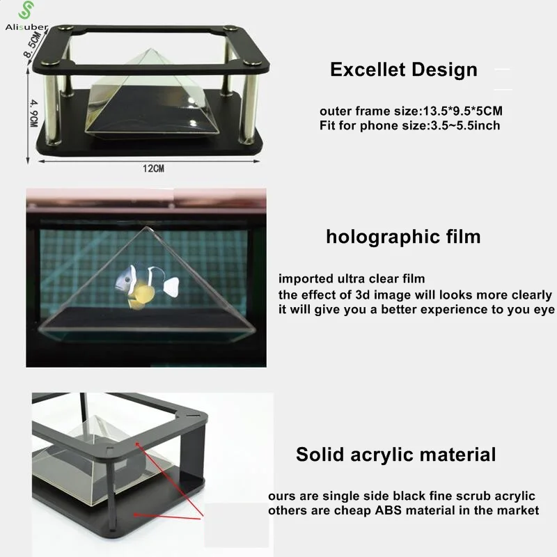 Alisuber 3D Голограмма Тип дисплея Крытая Пирамида голограмма дисплей голограмма Пирамида роскошная витрина для ipad смартфона планшета ПК