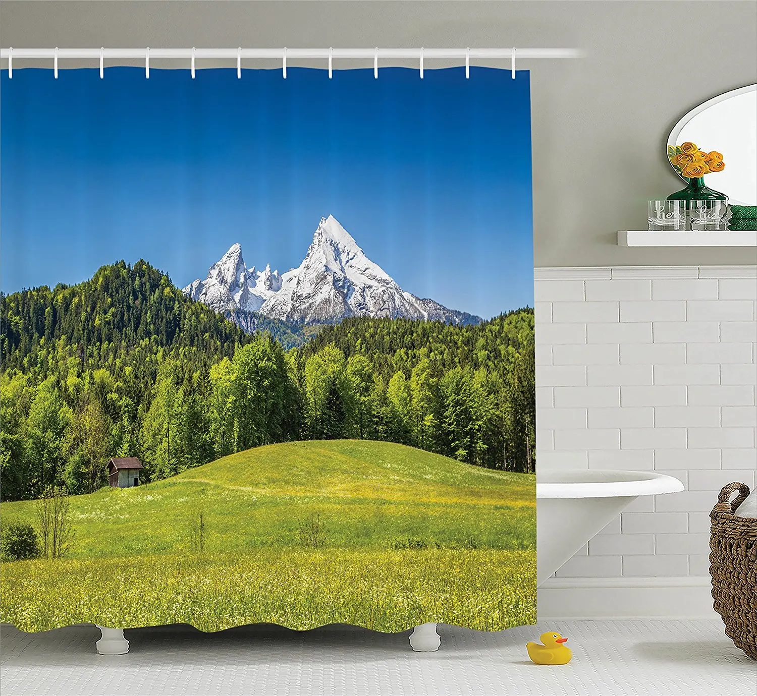 Shower Curtain Set Room Decor Bavarian Alps With Village Of