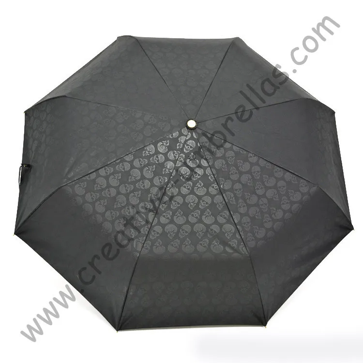 Ручка черепа, креативный зонтик, 2 раза черное покрытие, солнцезащитный крем, UPF> 50+, зонтик, три раза автоматическое открытие и автоматическое закрытие, ветрозащитный