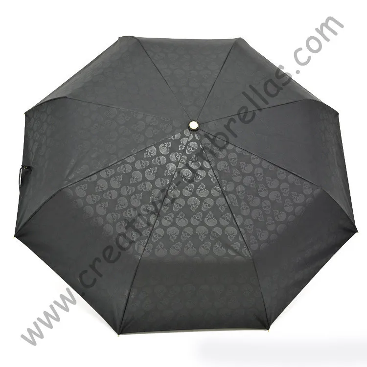 

Skull handle,creative umbrella,2 times black coating,100%sunscreen,UPF>50+,parasol,three fold auto open&auto close ,windproof,