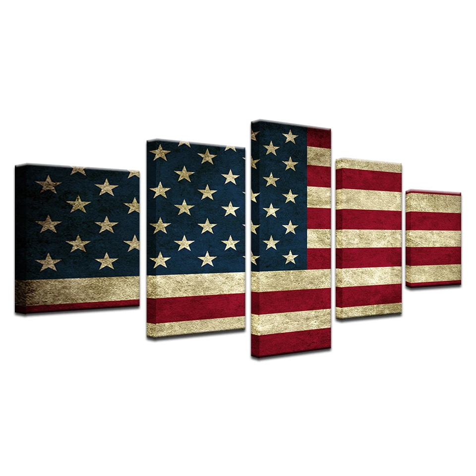 5 Piece Canvas Vintage American Flag Painting Prints Poster Home Decor Wall Art For Office Room Drop Shipping | Дом и сад
