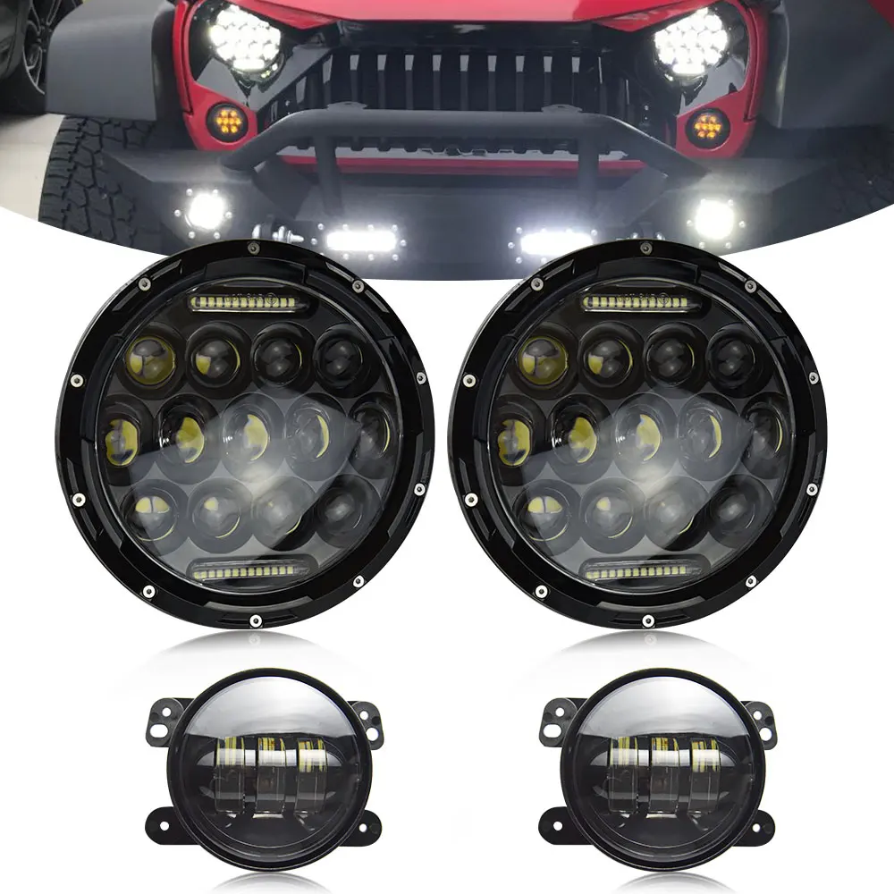 DOT 7 дюймов 75 Вт светодиодные фары с 4 &quotПротивотуманные комплект проектор для Jeep