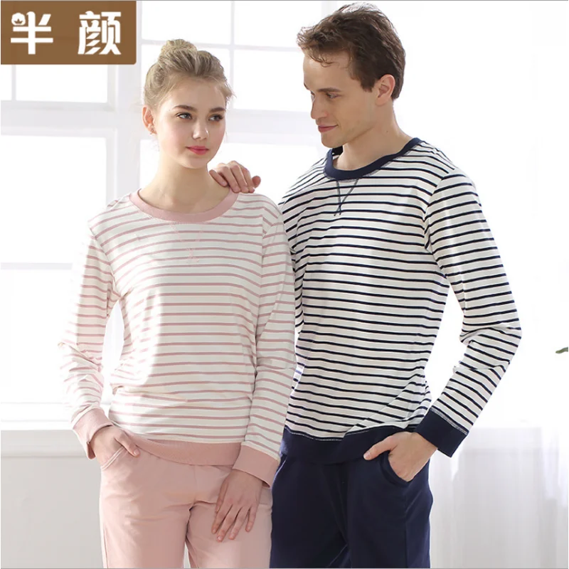 

2019 Spring Plus size Pijamas Women Casual Striped Pajama sets Ladies Cotton Sleepwear suit Female O-neck collar t shirt +pants