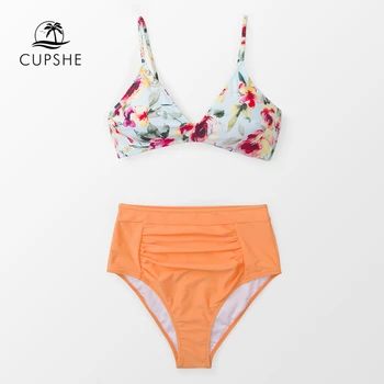 

CUPSHE Floral Orange Crush High-waisted Bikini Sets 2019 Women Boho Beach Bathing Suits Swimsuits