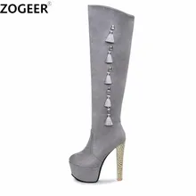 Большие размеры 48; модные женские сапоги; женские сапоги до колена на платформе; красные пикантные высокие женские сапоги на высоком каблуке; обувь для вечеринок и ночных клубов