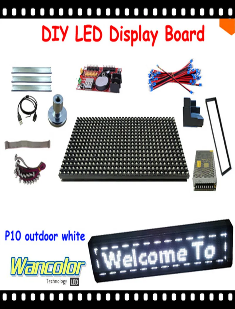 

Free shipping DIY LED text sign 20pcs p10 outdoor white color LED module+ power supply+controller +aluminum frame+corner+cables